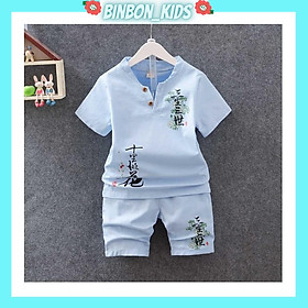 Bộ cộc cho bé trai BINBON KIDS, quần áo bé trai chất đũi cực mát in hình cây sen cho bé từ 6-27kg