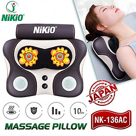 Máy (Gối) Massage Đấm Bóp Cổ Vai Gáy Nikio NK-136AC - Con Lăn 3D Xoa Bóp Chuyên Sâu Kết Hợp Hồng Ngoại Trị Liệu Đau Mỏi Cổ, Hỗ Trợ Mát Xa Lưng