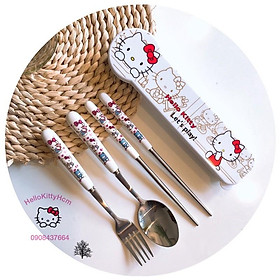 Mua Bộ muỗng nĩa inox cán sứ có hộp HelloKitty