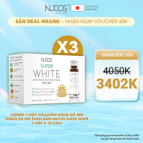 Combo 3 Hộp Collagen uống hỗ trợ trắng da mờ thâm nám Nucos Super White​ 10 chai x 50ml