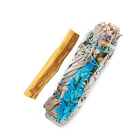 Mua Sét 1 bó lá xô thơm trắng white sage hoa xanh 10cm và 1 thanh gỗ palo santo trắc xanh 5-6gr Combo06