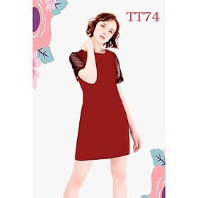 Đầm Trơn ren tay đỏ đô vải cát ( TT74)
