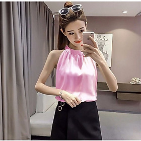 Áo kiểu nữ, Áo sát nách cổ yếm sang chảnh chất Lụa latin cao cấp thoáng mát New Design AO0012