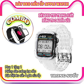 Dây Đeo liền ốp cho Apple Watch size 38/40/42/44mm TPU trong suốt 2 khóa gài_Trong suốt (tặng dán KCL theo size)