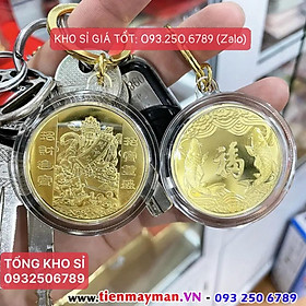 Móc treo chìa khóa xe máy oto Đồng Xu Thần Tài Phong Thuỷ Chiêu Tài Lộc, Tiền lì xì tết 2023 , NELI