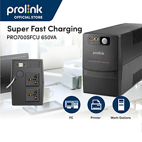 Bộ nguồn cấp điện liên tục UPS PROLINK 650VA (PRO700SFC) Công suất 360W, công nghệ Line Interactive tích hợp bộ AVR, sạc siêu nhanh - Hàng chính hãng
