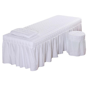 1 Set of Beauty Massage Bed Sheet with Hole Pillowcase & Stool Cover White