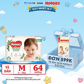 Tã Dán Siêu Cao Cấp Huggies Platinum Naturemade M64 (64 Miếng)