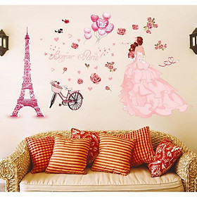 Decal dán tường cô gái hoa hồng
