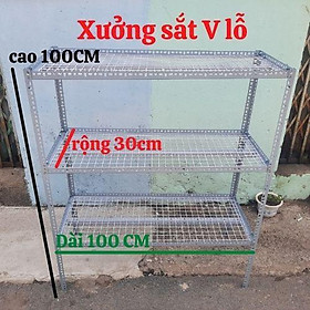 Mua kệ sắt v lỗ ( kệ sắt vỉ ô vuông).Rộng 30cm x Dài 100cm x Cao từ 60-80-100-120cm.tấm lưới sắt ô vuông