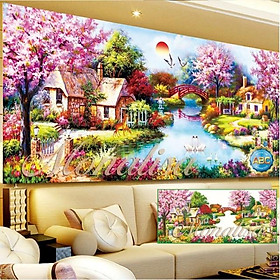120x65cm I Tranh đính đá Hồ Thiên Nga LV005