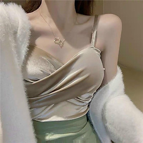 Áo Bra Nhung 2 dây nữ dáng croptop có mút chéo ngực dây mảnh