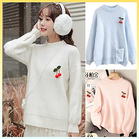 SET 2 MÓN áo len nữ Montoghi dệt kim THU ĐÔNG màu sắc tươi tắn có khuy cài CHERRY kèm TÚI ĐEO CHÉO xinh xắn