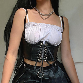 Women Fashion Faux Leather Waist Belt Steampunk Underbust Corset for Halloween Dress