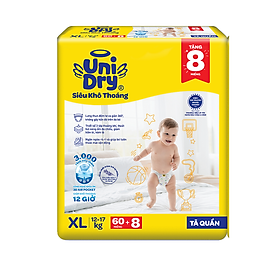 Tã quần UniDry Siêu khô thoáng gói Jumbo mới size XL - 60 miếng + 8 miếng