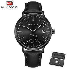 Đồng hồ Quartz MINI FOCUS Nam Dây đeo bằng da Hiển thị thời gian & Lịch,không thấm nước-Màu đen