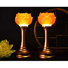 Mua Đôi đèn lưu ly hoa sen chân hợp kim đồng cao cấp 17 cm