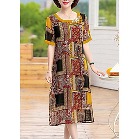 Đầm Dự Tiệc Trung Niên Dáng Dài Kiểu Đầm Trung Tuổi Suông Cao Cấp Phối Cổ Cách Điệu Đính Phụ Kiện Sang Trọng - Thời Trang Trung Niên Nữ GOTI 3294D