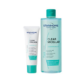 Combo nước rửa mặt tẩy trang cho da dầu mụn Clear Micellar 400ml và Kem dưỡng ẩm se khít chân lông Clear emulsion 40ml - Micellar 32025