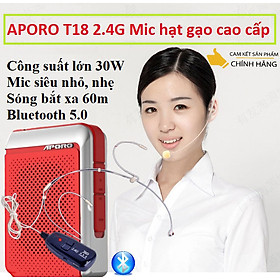 Máy trợ giảng Aporo T18 5.0 micro hạt gạo không dây tặng kèm mic cài áo và túi đựng máy- Hàng Chính Hãng