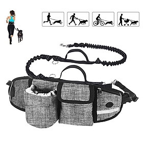 Để tay miễn phí cho chó, túi đi bộ chó, chạy bộ phản xạ bền đến 2 tay cầm và dây thun, dụng cụ đi bộ chó, du lịch, chạy, đi bộ và cắm trại