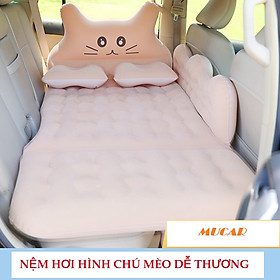 Nệm Giường Hơi Thế Hệ Mới Cho Xe Ô Tô 4 5 7 Chỗ - Nệm Xe Hơi Hình Chú Mèo Dễ Thương - Tặng Kèm Bơm Nệm 12V - Túi Đựng - Bộ Vá