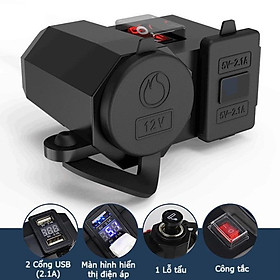 Mua Sạc điện thoại gắn xe máy 3 trong 1 sạc nhanh 2.1A có lỗ tẩu và màn hình hiển thị điện áp chống nước