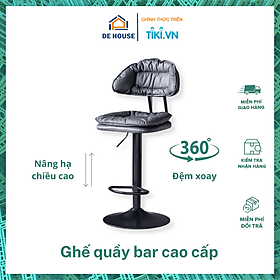 Ghế Quầy Bar Chân Cao Lưng Ngắn Xoay 360 Da Mềm Sang Trọng Quý Phái Phong Cách Bắc Âu 23106 - Ghế Thu Ngân, Ghế Chân Xoay Nâng Hạ Chiều Cao