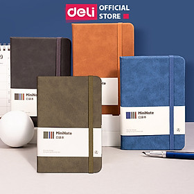 Sổ Tay Bìa Da Kẻ Ngang Mini A6 Chống Nước, Cao Cấp Deli - 192 Trang 80gsm - Ghi Chép, Takenote, Làm Quà Tặng Nhật Kí - Màu đen
