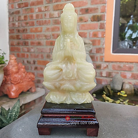Tượng Phật quan âm đá ngọc Pakistan 15cm - đá Non Nước