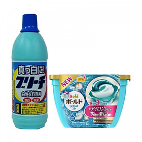 Combo Nước tẩy quần áo 600ml Rocket + Hộp 18 viên giặt xả 3D Gel Ball (2 trong 1) nội địa Nhật Bản