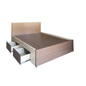 Giường Ngủ Gỗ MDF Melamine Ngăn Kéo Kem Nâu