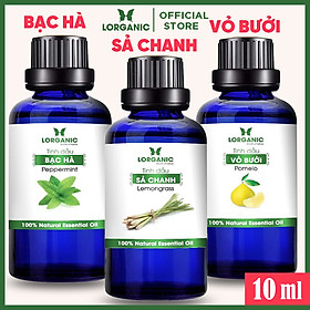 Combo 3 Tinh Dầu LORGANIC  Nhiều Mùi Hương  Xông Phòng Thư Giãn, Đuổi Muỗi  Sả Chanh, Vỏ Quế, Bạc Hà, Tràm, Cam, Vỏ Bưởi 10ml - SẢ CHANHBƯỞIBẠC HÀ