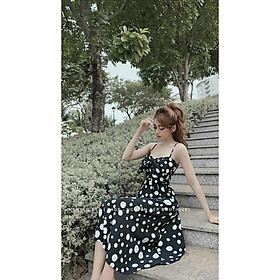 Váy đầm nữ hai dây họa tiết kết nơ ngực dễ thương thích hợp mặc đi biển đi chơi