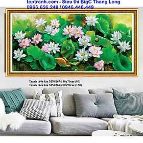 Mua Tranh thêu chữ thập đầm sen khoe sắc E250 thêu kín chưa thêu