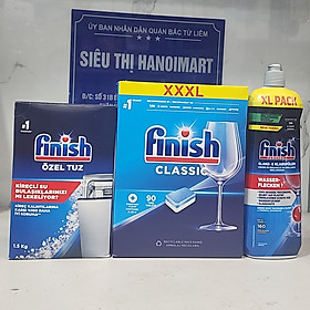 COMBO viên rửa bát finish 120 viên + Muối rửa bát finish 1.2kg + nước làm bóng finish 800ml