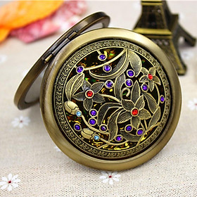 Gương mini cầm tay trang điểm kiểu gấp khắc hoạ tiết sang trọng, quà tặng cho phái đẹp