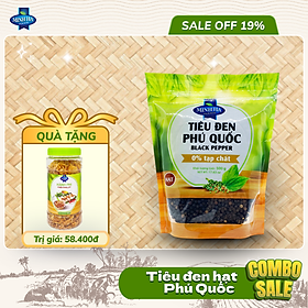 Tiêu đen Phú Quốc Minh Hà- nguyên hạt gói 500g tặng 1 hành phi 100g