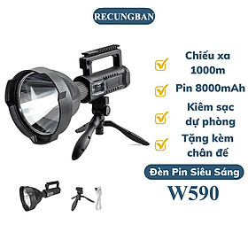 Mua Đèn pin cầm tay siêu sáng chiếu xa 1000m có chân đế W590  Pin Trâu 8000mAh
