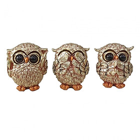 3Pcs Birds Figurine Sculptures Desk Ornament Art Works Decoration Tabletop Fairy Garden Resin Owl Statues for Bookshelf Office Bedroom Sill