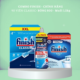 Combo Viên rửa bát Finish 90v +  Bóng Finish 750ml + Muối rửa chén finish 1,5kg