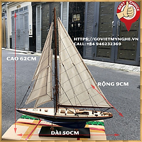 Mô hình thuyền buồm gỗ trang trí du thuyền gỗ Shamrock của Anh - Chiều Dài 50cm - Màu sơn Xanh - Đen
