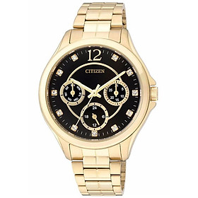 Đồng hồ nữ citizen đính đá swarovski dây thép không gỉ ed8142-51e - mặt đen
