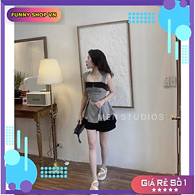 Bộ Áo 2 Dây Caro Kẻ Dáng Xòe Quần Short Ống Rộng X153