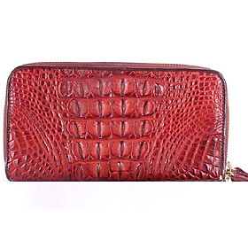 HJ3208-09-10-16 - Bóp nữ da cá sấu Huy Hoàng 2 khóa gai màu vàng bò, đen, nâu đỏ, nâu đất