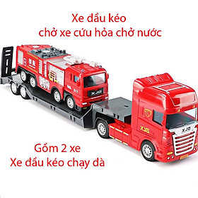 Đồ chơi mô hình xe đầu kéo cứu hỏa thang trượt và xe đấu kéo cứu hỏa chở nước KAVY NO.8809 gồm 2 xe chạy đà