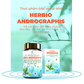 Viên uống thảo dược Herbio Andrographis - kết hợp Xuyên Tâm Liên và Vitamin C tăng cường đề kháng, hỗ trợ giảm các triệu chứng đau đầu, hắc hơi, sổ mũi, ngạt mũi do cảm lạnh - Hộp 01 Lọ x 60 viên