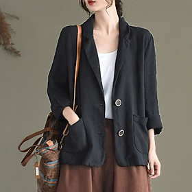 Áo khoác blazer Linen trẻ trung 2 túi dán