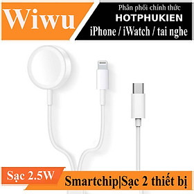 Dây cáp đế sạc nhanh 2.5W cho Apple Watch kiêm dây sạc Lighting cho  iPhone / iPad / tai nghe Airpods hiệu WiWu M10 siêu nhỏ gọn, Sạc cùng lúc 2 thiết bị - hàng nhập khẩu