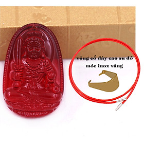 Mặt Phật Bất động minh vương pha lê đỏ 3.6 cm kèm móc và vòng cổ dây cao su đỏ, Mặt Phật bản mệnh
